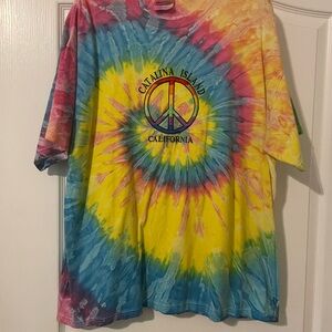 Vibrant Yellow and Blue Spiral Tie-Dye Short Sleeve Tee, Catalina Island CA
